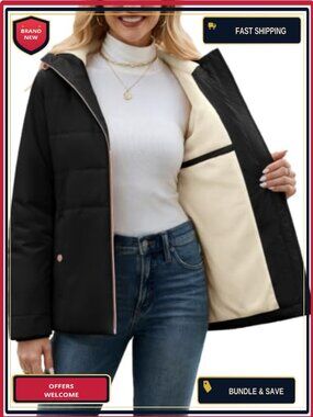 Women's Quilted Puffer Jacket Water Repellent Fleece Lined Hooded Coat